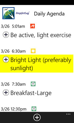 StopJetLag Agenda on Windows Phone 7